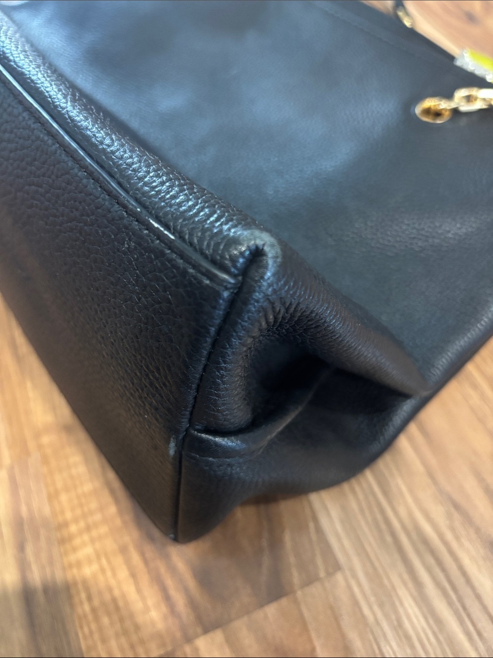 Tory Burch Dark Navy Almost Black Leather Tote with Gold Logo & Chain Straps - Picture 12 of 12